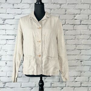 Eileen Fisher Women’s Linen Button Front Blazer Jacket Beige Medium Lagenlook